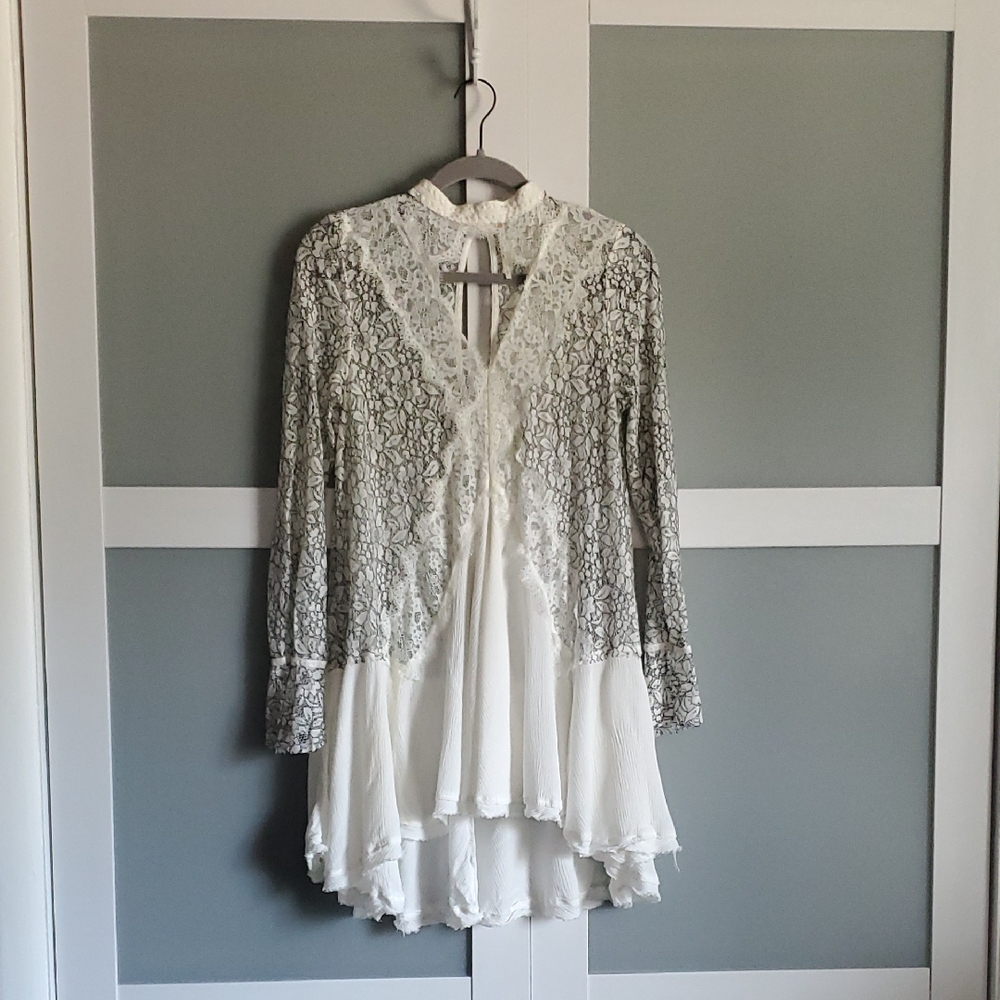 Free People White and Gray Lace Dress